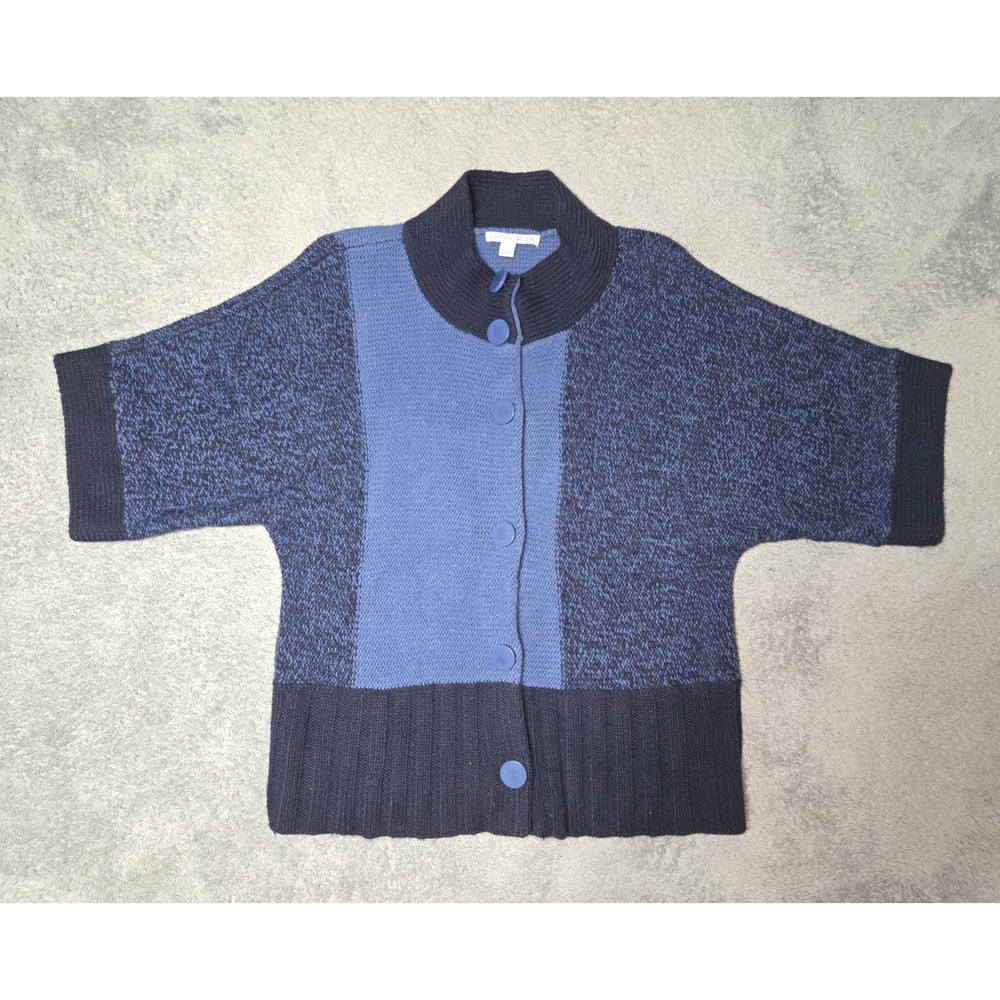Carolyn Taylor Women's Cardigan Sweater XL Blue Knit Button Front Short Sleeve